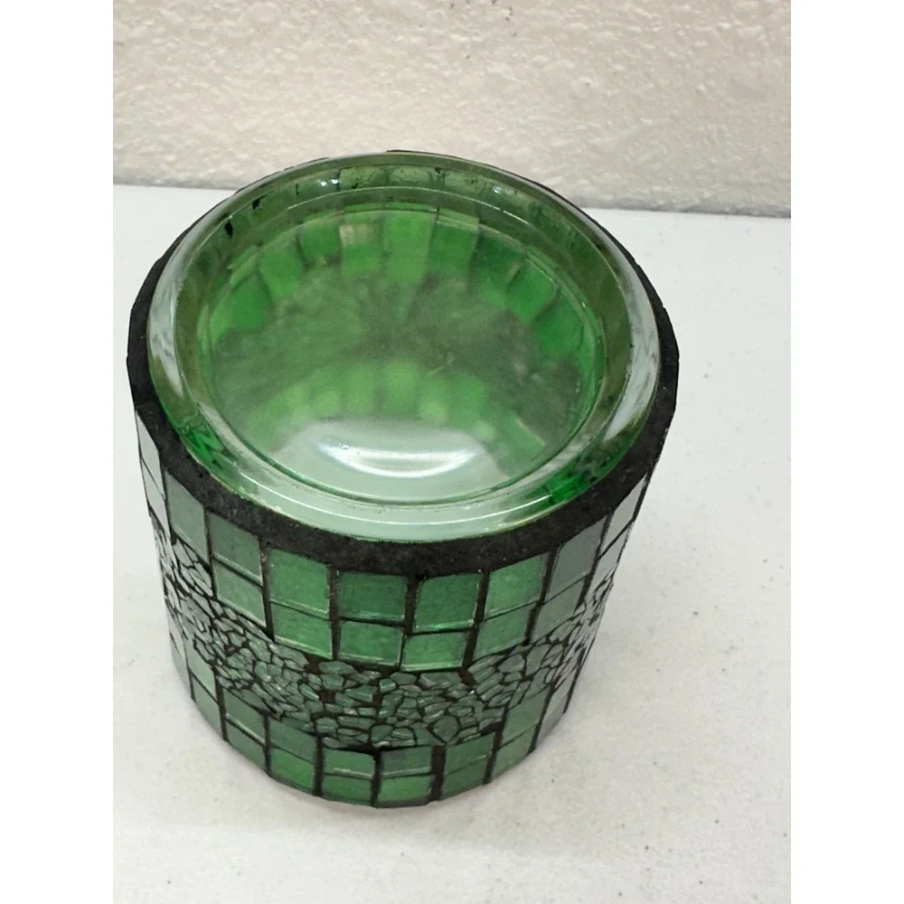 Vintage Green Mosaic Glass Candle Holder